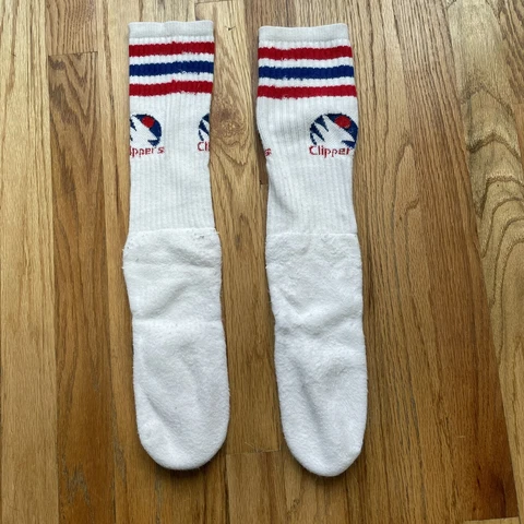 Mens Vintage 80s Los Angeles Clippers White Blue Red Striped Tube Socks Sz 10-12 Cover