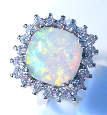 GORGEOUS WHITE  FIRE OPAL/WHITE TOPAZ   RING UK Size "R" US 9 - Image 1 of 4