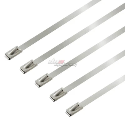 X5 12" 5MM STAINLESS SILVER SELF-LOCKING ZIP TIE CABLE WIRE FOR HEAT WRAP/EXHAUS Foto 1 de 4