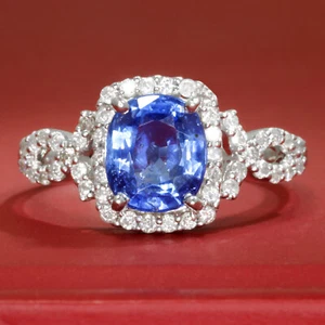 Certified NO HEAT Sapphire Ring with Diamonds 14K White Gold 2.56ctw - Picture 1 of 13