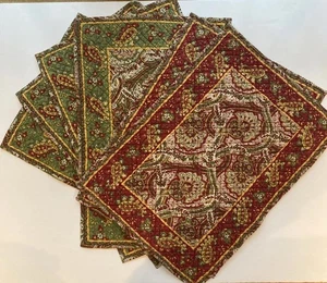 Juego de 6 manteles individuales de algodón acolchados de doble cara de cachemir rojo verde dorado blanco - Imagen 1 de 16