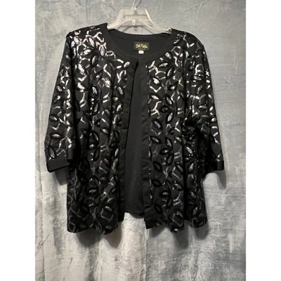 Bob Mackie Usable Art 3X Chaqueta de Lentejuelas Negra Talla Grande Fiesta Noche Topper Foto 1 de 4