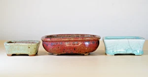3 Set Japanese Bonsai Pot AKINAO 2.5"(6.4cm)~4.4"(11.1cm) Glazed Y970 - Picture 1 of 23