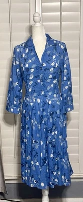 Newport News Women Size 14 Vintage 3/4 Sleeve Tie Button Front Tulip Dress Retro - Image 1 of 4