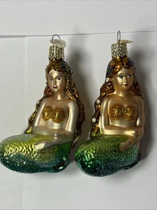 (2) OWC Old World Christmas Mermaid Blown Glass Ornament Lot Auburn Hair - Picture 1 of 5