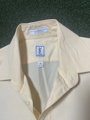 Vintage YSL Yves Saint Laurent Yellow Pastel Button Down Shirt 15 32-33 VTG 90s - Image 1 of 4
