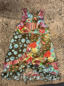 Oilily Girls Silk Dress Size 8 Brown With Flower/Ruffles Sleeveless Boutique - Picture 1 of 3