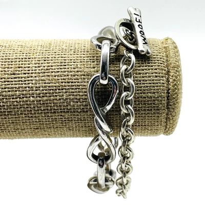 Silver Tone Bracelets Infinity Link Rolo Woof Dog Bone Toggle Set Gift - Image 1 of 4