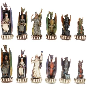 WE Games Hand Painted Dragon Themed Chess Pieces with 4.7 in. King. - Picture 1 of 7