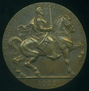 100º ANN. DE PICHINCHA BATALLA 1922 SUCRE / ALEGORÍA ECUADOR MEDALLA DE BRONCE +319gr - Imagen 1 de 2