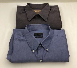 Camel Australia Men Shirt Size 2XL Button Up Long  Sleeve Cotton x 2 Brown/Blue - Picture 1 of 19