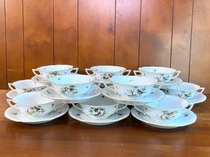 Herend Hungary "Rothschild Birds" Footed Cream Soup Bowl & Saucer Set of 12,MINT - Picture 1 of 10