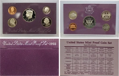 1993 Proof set CN-Clad Kennedy Half dollar Washington - (OGP) 5 coins - Image 1 of 4