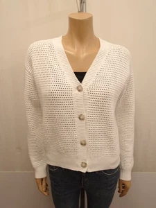 CLOSED Strickjacke Gr. XS/S 36 Cardigan 100% Baumwolle Weiß Lochmuster - Bild 1 von 8