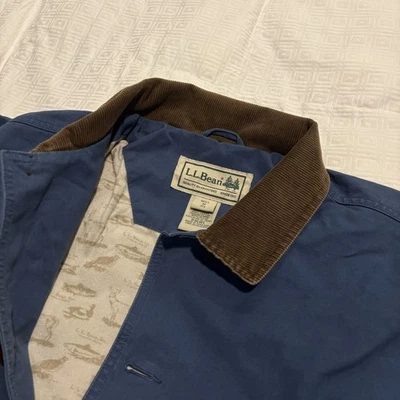 Abrigo de Campo LL Bean Vintage Hombres Talla Mediana Chaqueta Estampado Animal Forro Azul Marrón  Foto 1 de 4