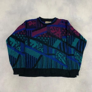 Vintage Knitted Jumper Abstract Patterned Grandad Knit Sweater Men's M - Picture 1 of 5