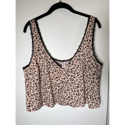 Camiseta sin mangas Victoria’s Secret estampado de leopardo botón frontal encaje para mujer grande rosa Foto 1 de 4