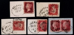 1857-64 5x 1d Red SG 40/43 Dated Pieces Irish Spoons Fine Used - Picture 1 of 1