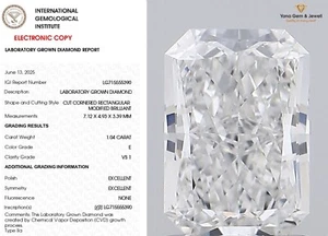 Use For Jewelry 1.04 Carat Lab Grown CVD Radiant Diamond Cut E VS1 IGI Certified - Picture 1 of 9