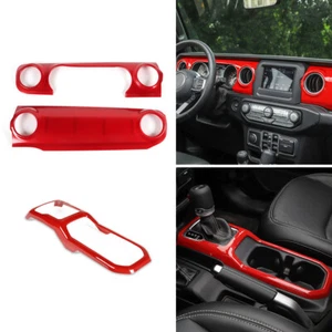 3pcs Center Dashboard Panel+Gear Shift Trim Cover For Jeep Wrangler JL 2018+ Red - Imagen 1 de 8