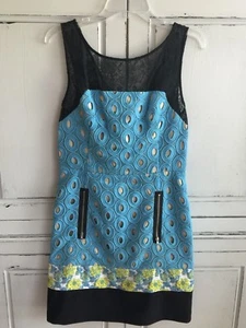 Anthropologie Tracy Reese Combo Shift Size 10 Designer Dress Lined Blue Black - Picture 1 of 12