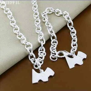 DOTEFFIL 925 Plata Esterlina Perro 18 Pulgadas Collar 8 Pulgadas Pulsera Conjunto Joyería - Imagen 1 de 2