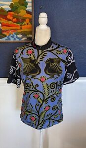 VTG 1990s Sugoi 1/4 Zip Cycling Jersey Athletic Blue Bird Floral Sz Large L