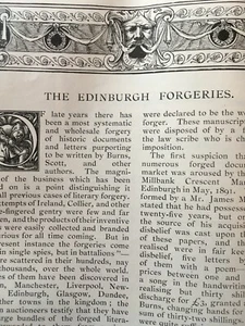 Edinburgh Forgeries Burns Thackeray Handwriting Rare Old Article 1892 Ryland - Picture 1 of 7