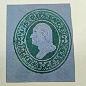 US Cut Square Sc U166, 3c green on blue, Mint CV$7.50 (504C89) - Picture 1 of 1