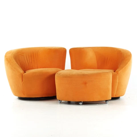 Vladimir Kagan for Directional Mid Century Lounge Chairs with Ottoman - Pair Cover