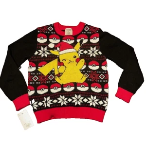 Jumping Beans: Pokemon (Winking Pikachu) Christmas Knitted Kids Sweater Sz 8 NWT - Picture 1 of 4