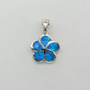 Blue FIRE OPAL Flower Pendant - 925 STERLING SILVER with Rhodium #24e - Picture 1 of 3