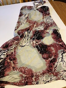 Donna Bella Halter Dress Women’s 16 Gray And Red Maxi Cocktail Beach Wedding - Picture 1 of 13
