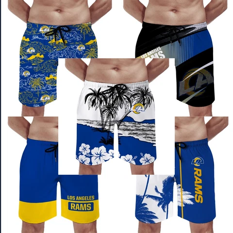 Los Angeles Rams Men’s Summer Board Shorts Beach Drawstring Pockets Swim Trunks Cover