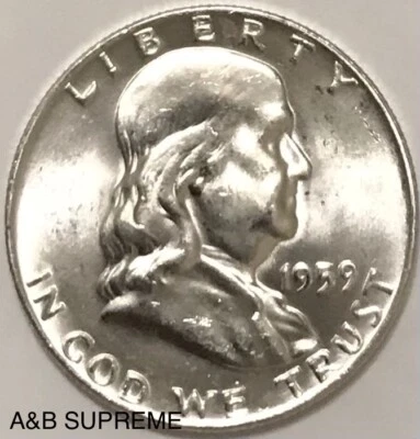 1959 D Franklin Half Dollar From OBW Roll Estate Hoard Ch-Gem Bu Unc. 90% Silver - Image 1 of 4