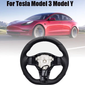 For Tesla Model 3 Model Y HEATED Black Ring Sport Leather Steering Wheel - Picture 1 of 7