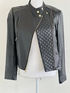 Cole Haan Band Collar Women’s Genuine Lamb Skin Moto Jacket Size Small - Picture 1 of 9