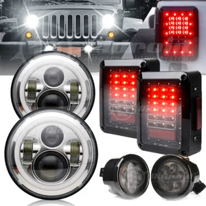 For Jeep Wrangler JK 07-18 Combo 7" Halo Led Headlights Turn Signals Tail Lights - Picture 1 of 18