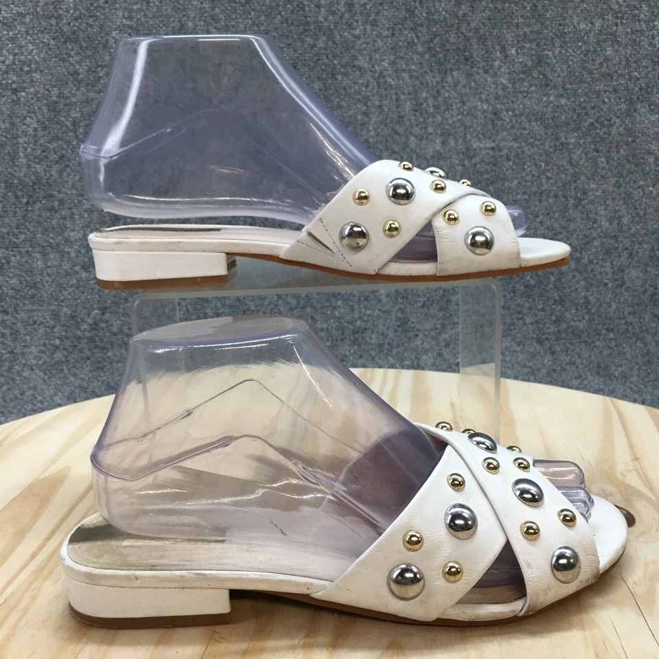 Kenneth Cole Sandals Womens 7M Verna Slip On Slides White Leather Studded Casual - Image 1 of 4