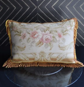 Handwoven Wool Aubusson Lumbar Pillow Cover Antique Style French Cushion 16x24 - Picture 1 of 24