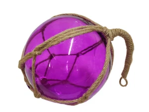 Purple Japanese Glass Ball Fishing Float With Brown Netting Decoration 6" - Picture 1 of 7