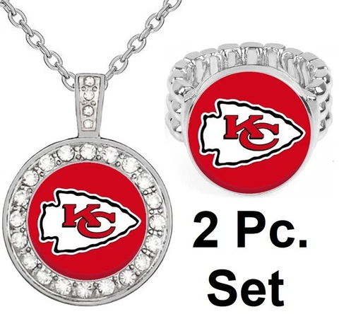 Kansas City Chiefs Gift Set Womens 925 Sterling Silver Necklace And Ring D2D18 Cover