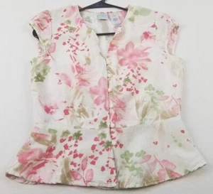 Emma James Button Up Shirt Women's 6P 6 Petites Floral Cap Sleeve Linen Rayon  - Picture 1 of 12