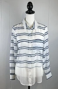 Banana Republic Blouse XS White-Navy Striped Long Sleeve Sheer Button Down NEW - Picture 1 of 10