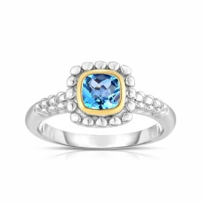 Phillip Gavriel Blue Topaz Ring 18k Gold and Silver Popcorn Design Size 6-7-8 - Image 1 of 4