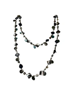 Abalone Shell Silver Tone Long Beaded Multicolor 23” Lobster Clasp Necklace - Picture 1 of 11