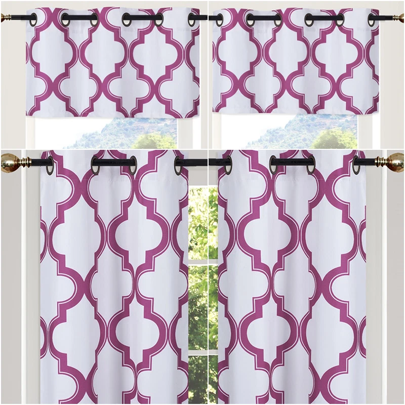 PANEL CORTINA VENTANA COCINA COMPLETO 4 PIEZAS GEOMÉTRICO IMPRESO 2 NIVELES 2 CENEFAS 7LO Foto 1 de 1