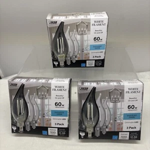 9 X Feit Electric Candelabra Dimmable LED Light Bulb Daylight E12 5000K 60W (B17 - Picture 1 of 7