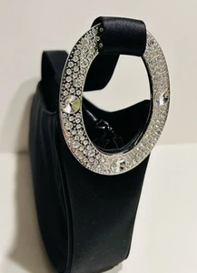 Zoe Adams Black Satin Evening Bag Purse Large Oval Rhinestone Embellishment *NEW - Picture 1 of 10