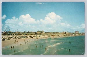 Daytona Beach FL shoreline view boardwalk cars swimmers vintage postcard - Picture 1 of 2